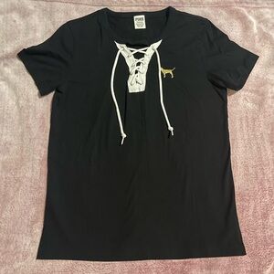 EUC PINK Victoria's Secret Short Sleeve Lace Up Graphic Tee